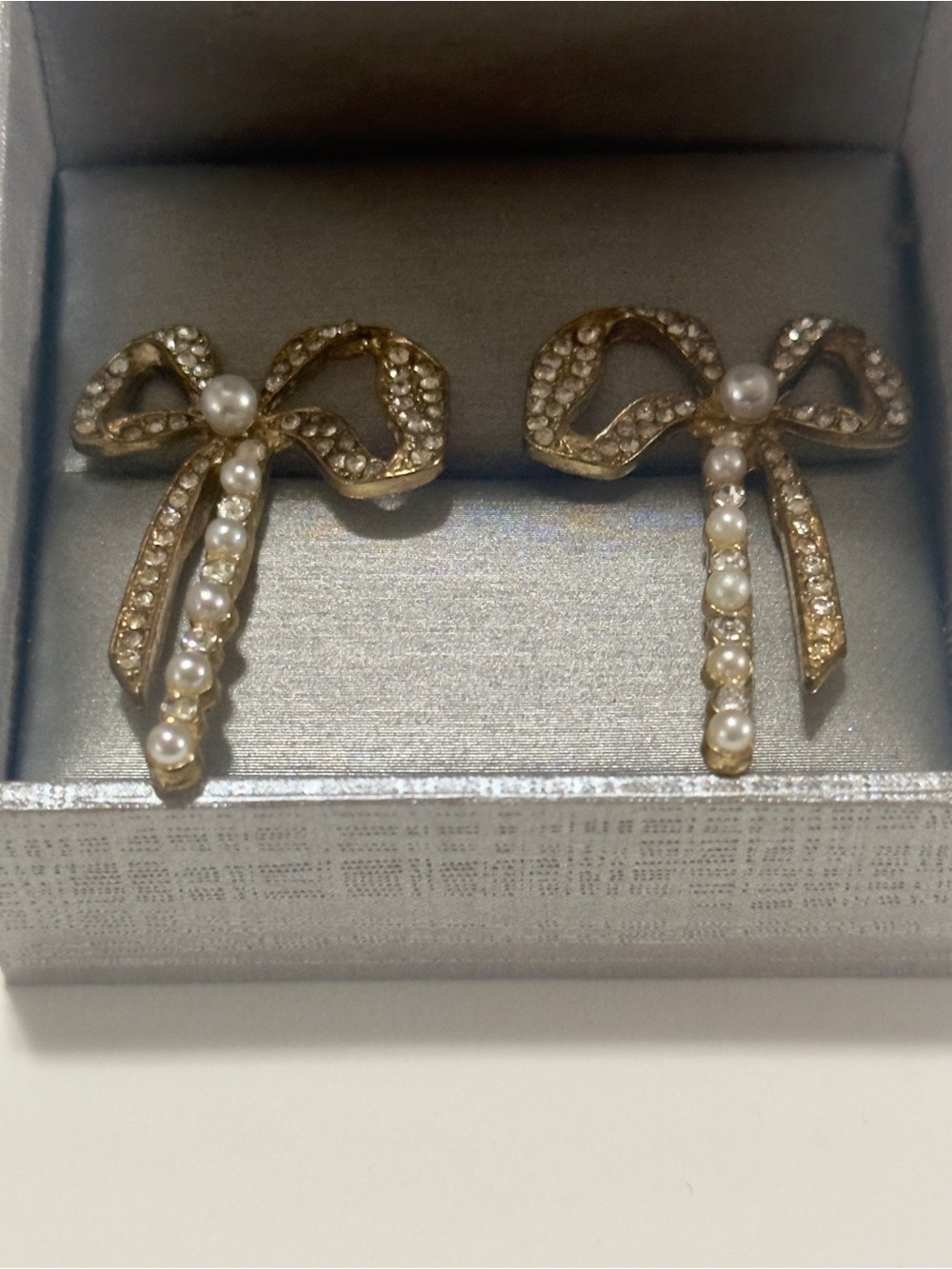 Gold-tone Bow Pearl & Crystal Drop Earrings - Elegant Women Jewelry